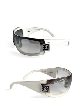CHANEL Classic Vintage Y2K White CC Logo 5085 Shield Sunglasses